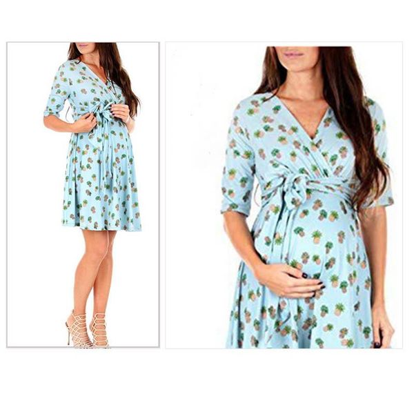 

maternity dress short-sleeved fashion sweet pineapple printed loose and plus-sized dresses, White