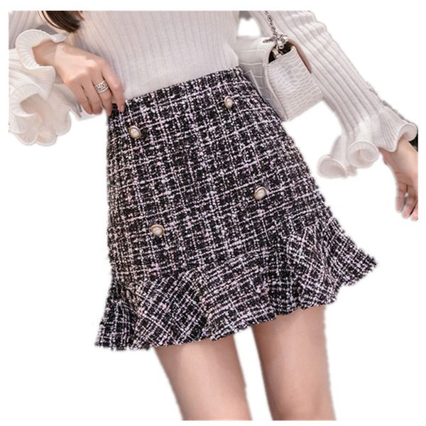 

women's suits & blazers autumn winter women mermaid skirt mini tweed white black high waist elegant lady plus size party s 6u