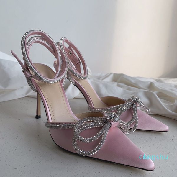

womens sandals leather sole designer high heels 10cm black pink diamond chain decoration banquet women shoes silk face 22