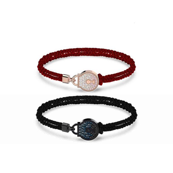 

bangles bracelets shi family's personalized double-sided design orchid heart lock love couple's hand rope swarovski element crysta, Black