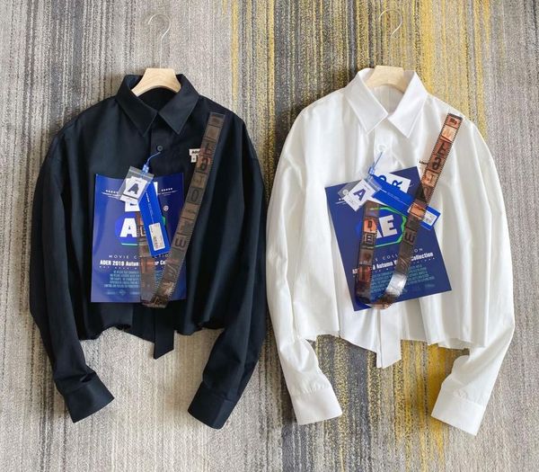 

men's casual shirts ader error men women couple irregular long sleeve lapel single-breasted adererror black white, White;black