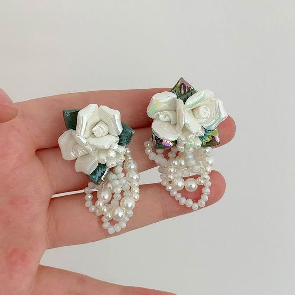 

stud yangliujia baroque pearl flower earrings by hand personality, fashion bohemia pendant jewelry girl birthday present 2021, Golden;silver