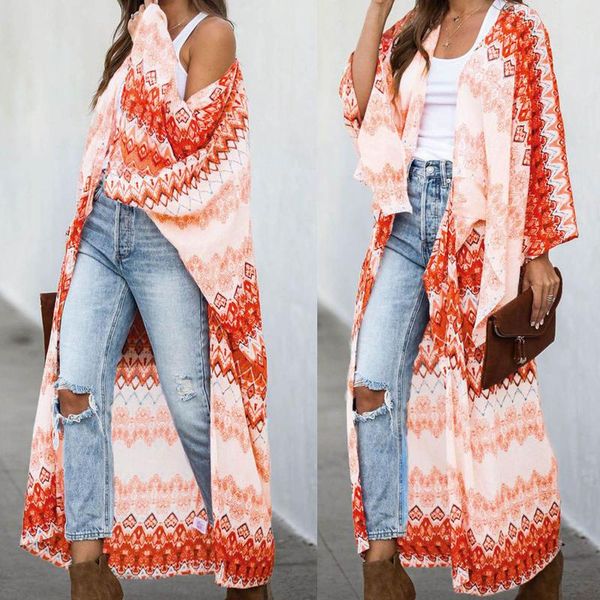 

chiffon ladies fashion tie-dye printing long-sleeved gradient long cardigan loose sunscreen women's t-shirt, White
