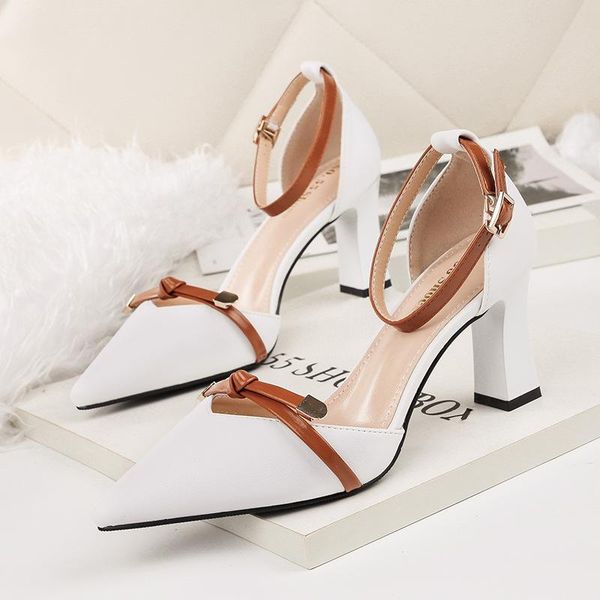 

dress shoes women sandals office lady graceful chunky heels 7cm fat heel pointed shallow good for walking bow low-key bit nice female, Black