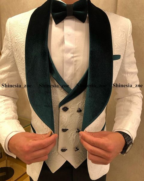 

groom tuxedos white mens wedding tuxedos floral pattern notch lapel 3 pieces one button designer jacket formal blazer, Black;gray
