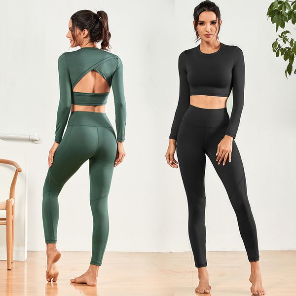 

two fitness piece running tight stretch pants sportswear yoga suit, Gray