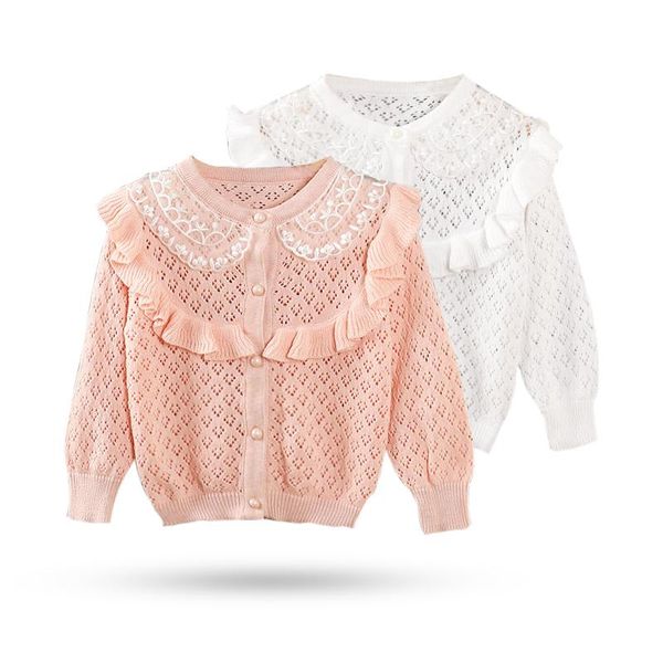 

pullover spring autumn baby girls knit cardigan 0-5 years kid lace collar princess long sleeve sweater toddler casual costume 2 style, Blue