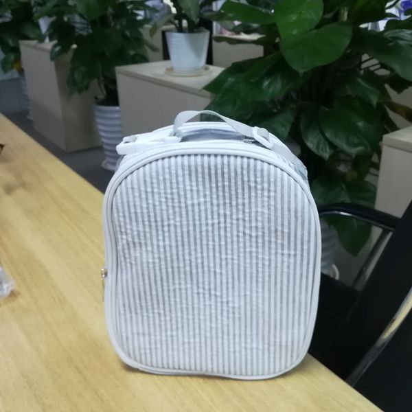 

gray seersucker cooler bag stripes handle lunch tote bag school insulated food carriers 6 color dom106344