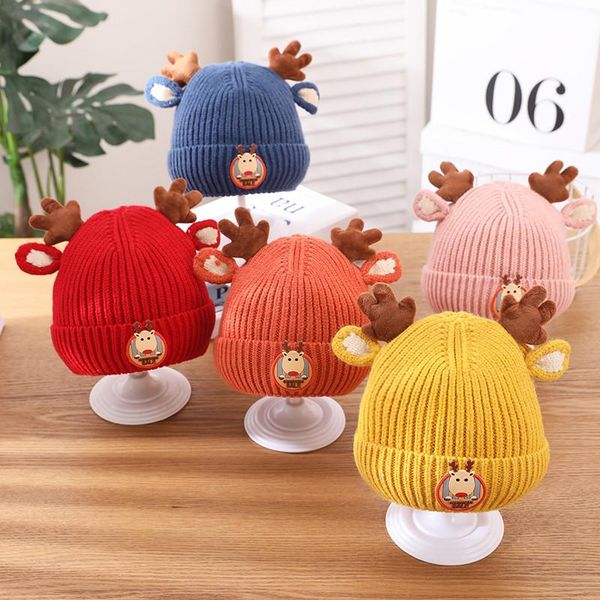 

caps & hats autumn winter warm baby hat soft christmas elk knit girl boy beanie lovely born infant bonnet, Yellow