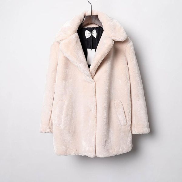 

women's fur & faux [ewq] winter thickened warm medium long coat casua versatile solid color loose cotton clothes 2021 16e3287, Black