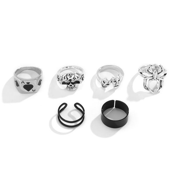 

yamog spades heart poker skull face rings sets women halloween hollow line spider finger ring european geometric alloy hand jewelry accessor, Golden;silver