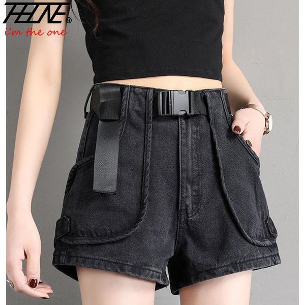 

women's jeans thhone plus size denim shorts women short black 5xl fashion casual summer high waist with belt, Blue