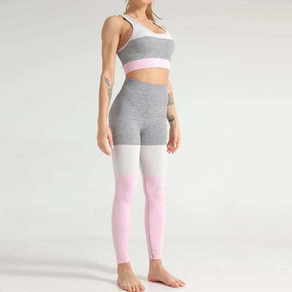 

women's tracksuits seamless contrast stitching yoga suit sports running fitness bra pants, Gray