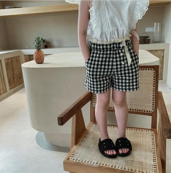 

style girls boys plaid shorts summer cotton fashion kids 1-6 years ye915, Black