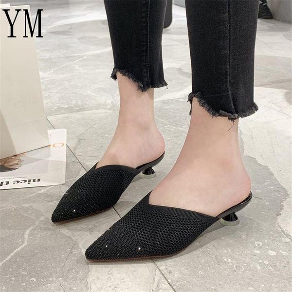 

dress shoes 2021 summer fashion knit pointed toe heel high heels sandals lady pumps slip on women party wedding classic, Black