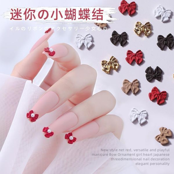 

nail art decorations bow manicure jewelry drill mini red small three-dimensional black and white french personality metal decoration supplie, Silver;gold