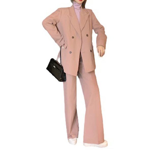 

women casual loose corduroy suit set solid color blazer & wide leg pant t3023 210514, White
