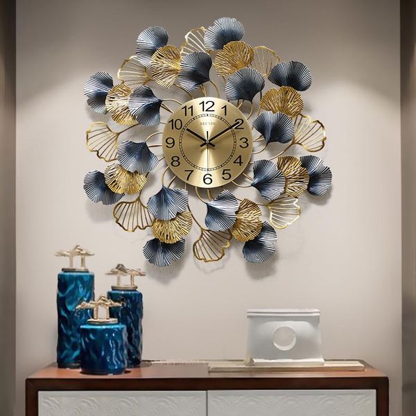 

wall clocks chinese wrought iron ginkgo biloba clock ornaments home livingroom el quartz hanging decoration crafts
