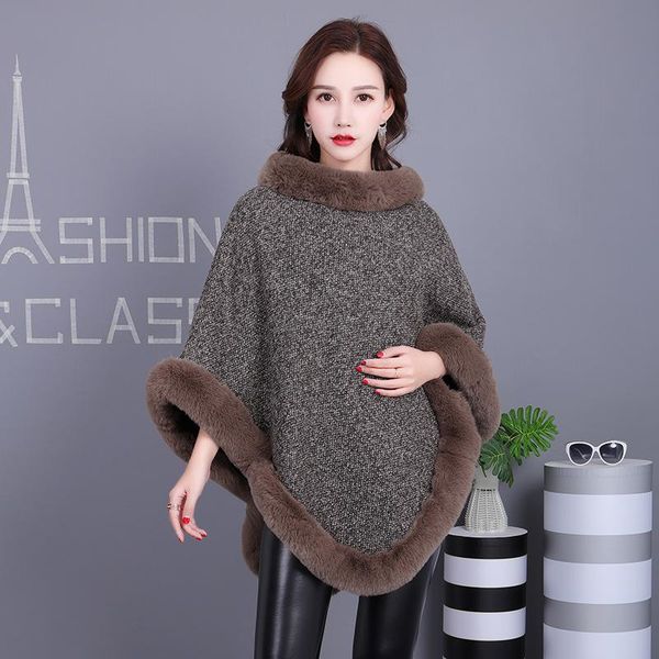 

women's jackets imitation fur shawl coat rex scarf plush, Black;brown