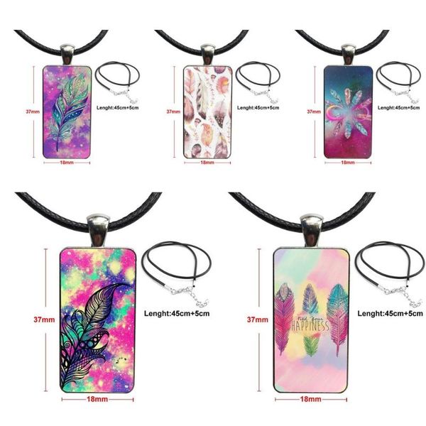 

pendant necklaces for christmas gift design fashion vintage glass women rectangle necklace pendants colorful tribal ethnic feathers, Silver