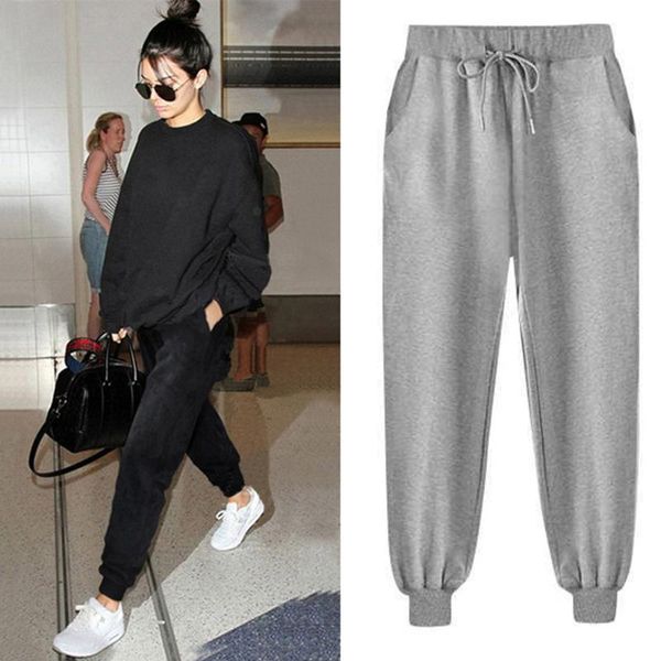 

women's pants & capris women harem sport casual elastic waist band trousers streetwear cargo pantalon femme pantalones mujer, Black;white