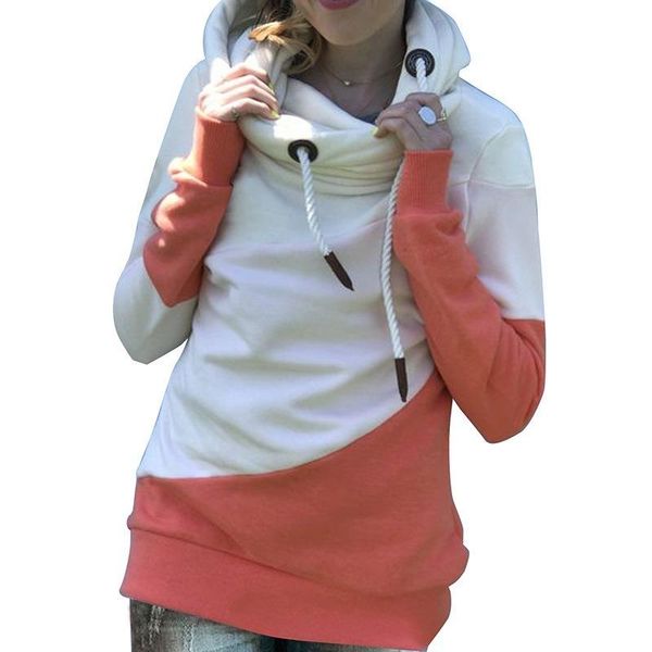 

women's hoodies & sweatshirts dress women autumn and winter european american solid collision long-sleeved high-collar hanging rope dec, Black