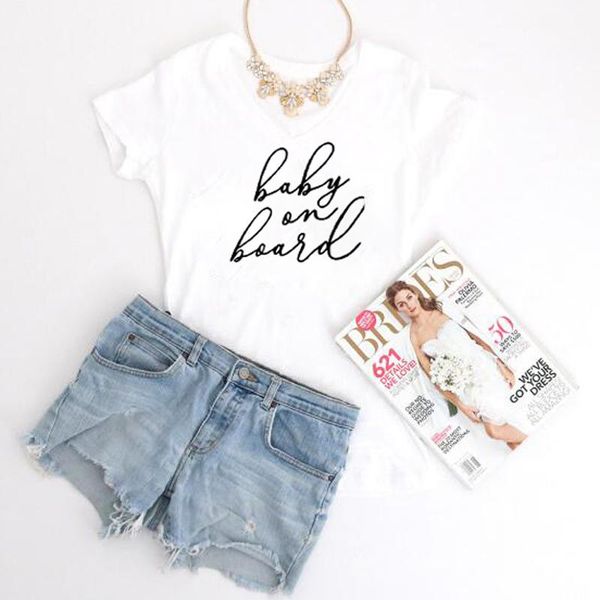 

women's t-shirt baby on board tshirt pregnancy announcement shirt mom pregnant women tee casual short sleeve t, White