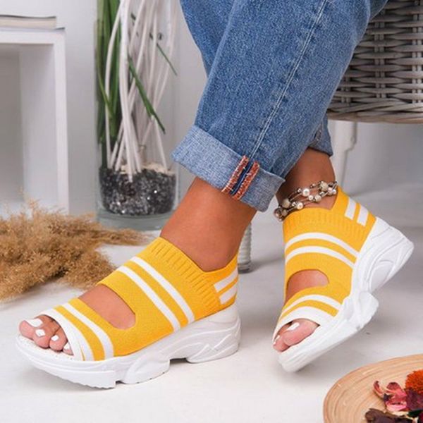

platform woman slip on flat shoes women flats walking ladies sandals knitting sock sneakers gr3z, Black