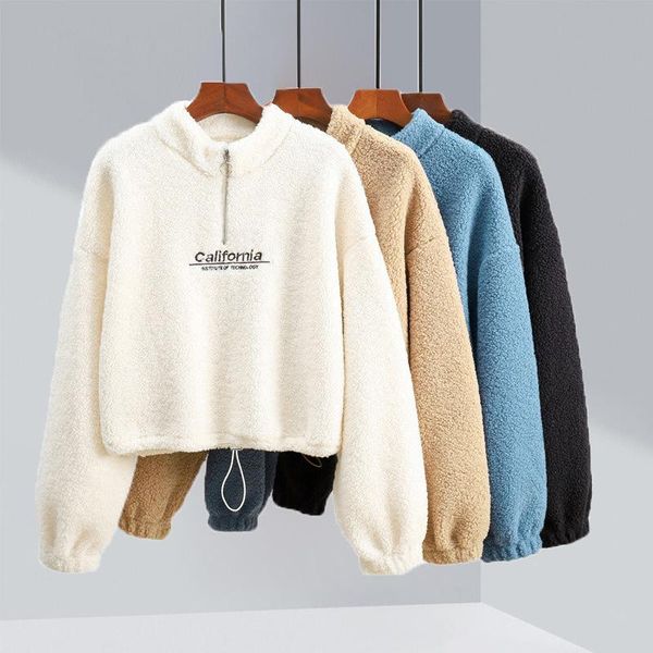 

women's jackets autumn winter women jacket fur warm long sleeve coat letter fashion hoodies korean coats thick zipper up outwear, Black;brown