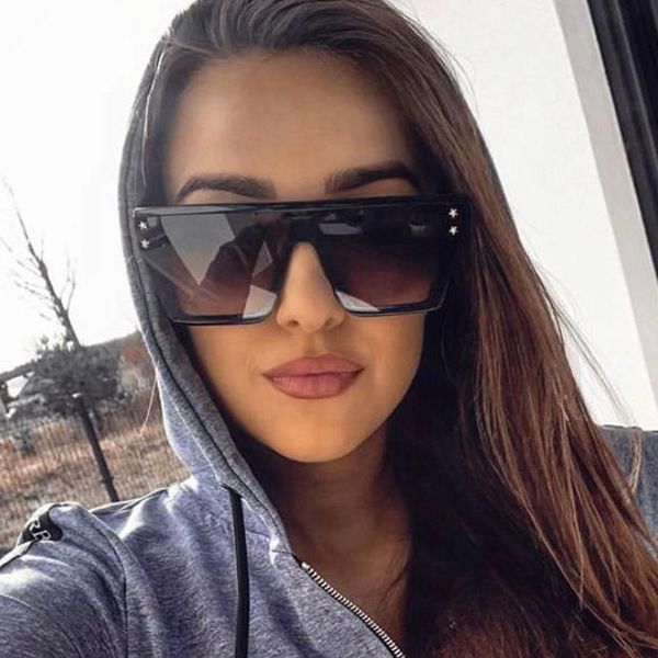 

sunglasses fashion oversized women star big frame vintage flat mirror shades gradient square sun glasses for female, White;black