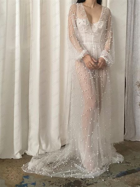 

women's sleepwear lo&li romantic ivory/white pearl gown dresses for po shoots long sleeves get ready bridal gowns night custom made, Black;red