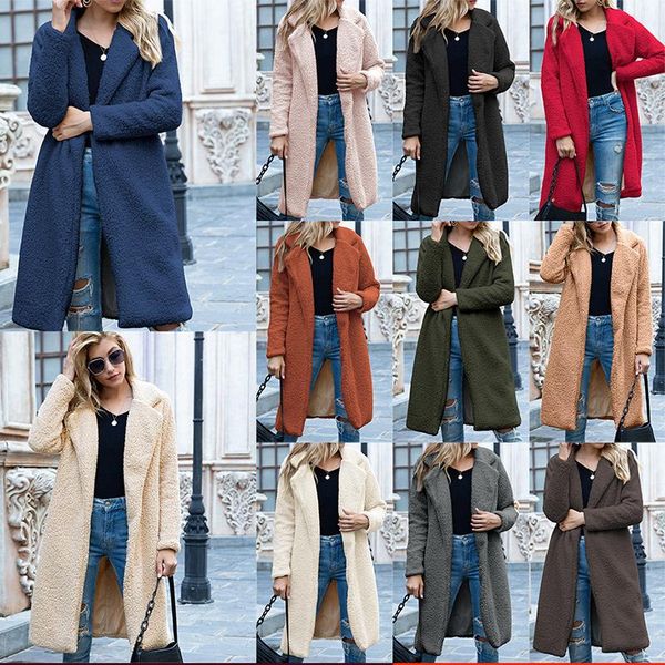 

women's wool & blends soft woolen cardigan with long lapels for mid 2021 spring solid-color coat women fashion lamb warmth, Black