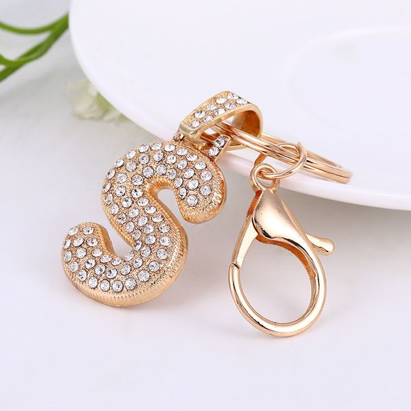 

straight 2021 new diamond inlaid 26 english letter keychain key accessories can, Slivery;golden
