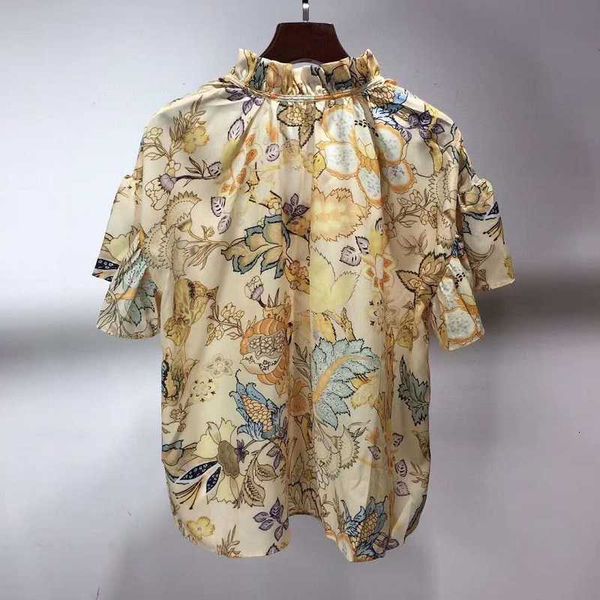 

women's knits & tees arrival shirt will see girly style frilly vintage floral neck print borla string deco short-sleeve shirts w4lq, White