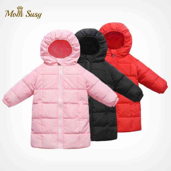 Baby Girl Boy Piumino d'anatra Lungo Bambino Bambino Piumino con cappuccio Bambino Caldo Snowsuit Outfit Vestiti per bambini 1-10Y J220718