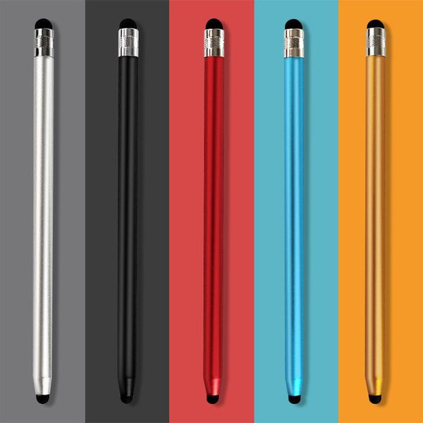 Penna touch screen capacitiva a doppia punta rotonda colorata Penna stilo in metallo con estremità doppie per penna da disegno per tablet per telefono cellulare