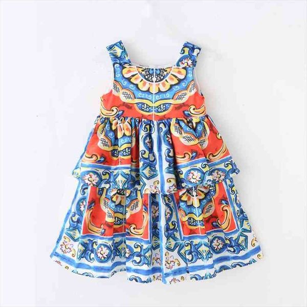 

girls dress baby polyester modern princess dress blue clothes girl summer sleeveless kids dresses for girls print dresses, Red;yellow