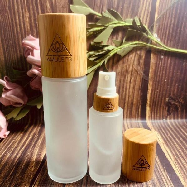

engraving logo 1oz frosted clear pumps bamboo lotion bottle 30ml 50ml 100ml 120ml frost glass mist spray storage bottles & jars