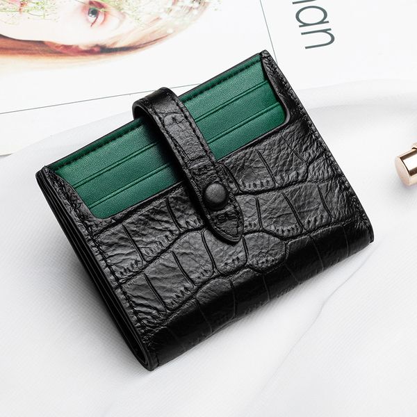 

70% off design handbag 2021 leather short ultra thin crocodile multi card wallet women's folding clip jtrc, Red;black
