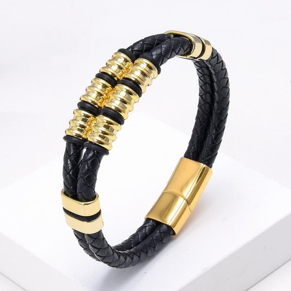 

charm bracelets stainless steel bracelet men genuine leather handmade jewelry black rope chain gold bangles for women, Golden;silver