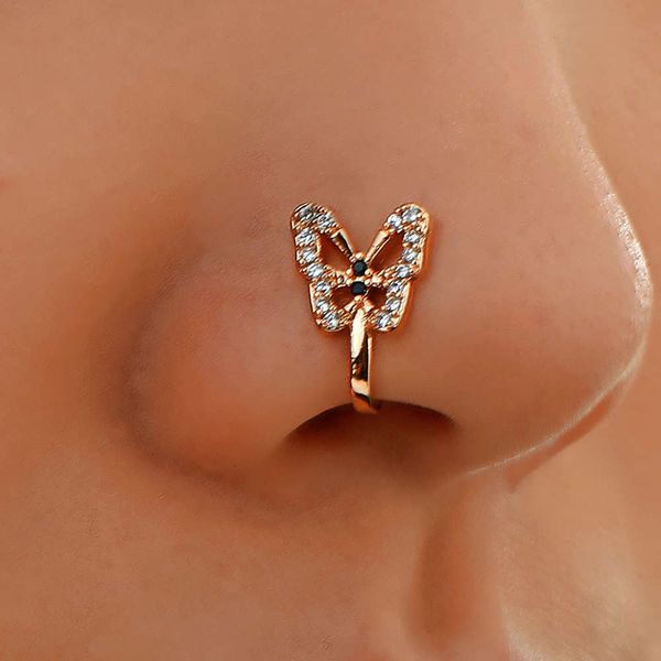 

fashion personality u-shaped false nose ring diamond inlaid butterfly nail trend hole clip puncture jewelry