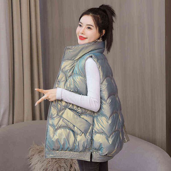 

large down cotton waistcoat women's 2021 autumn winter korean loose vest fashion bright face et, Black;white