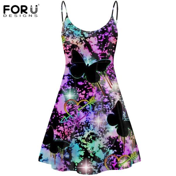 

casual dresses forudesigns butterflies design a line swing women high waist breathable sundress plus size party slip dress, Black;gray