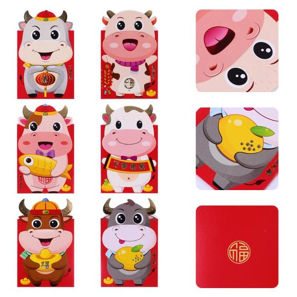 

party favor 24pcs 2021 year red envelopes cartoon ox zodiac festival