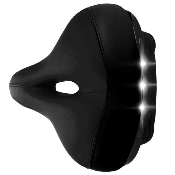 

bike saddles hollow absorption saddle thickened broaden cushion comfortable seat with taillight without battery (black)