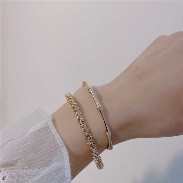 Vento freddo Semplice sezione di bambù Bracciale in metallo Bracciale gioielli di moda Bracciale ragazza per donna Bracciale per donna Q0717