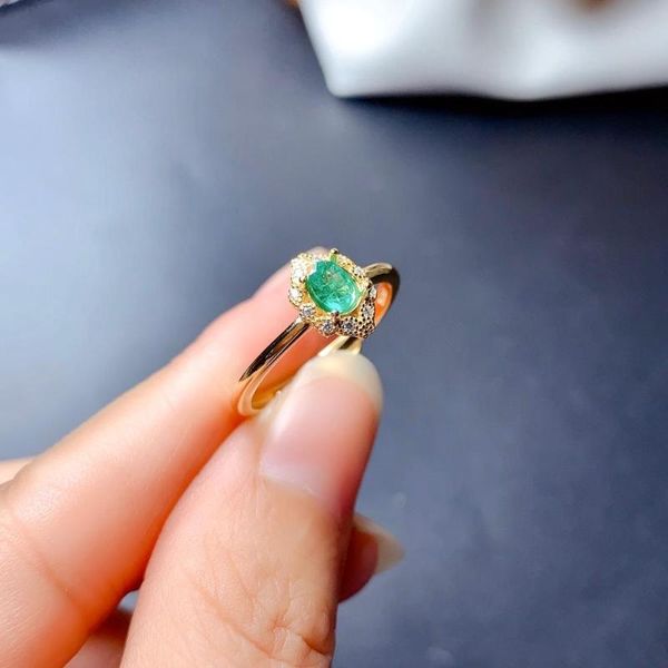 

cluster rings shilovem 925 sterling silver natural emerald ring fine jewelry customizable women trendy wedding open 3*5mm jcj0305775agml, Golden;silver