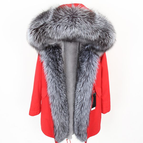 

new fashion oversized fox fur collar removable lining parker mid-length coat women's clothing keep warm in winter, Black