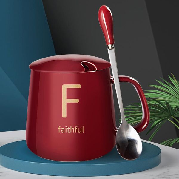 

mugs personality trend wine red family name alphabet ceramics mug ceramic with cover spoon home office coffee cup