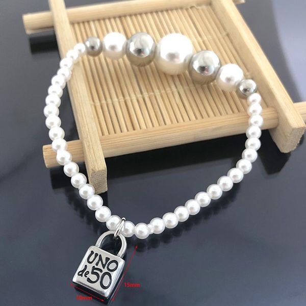 

stainless steel pearl ball unode 50 lock lettering women's charm bracelet jewelry for gifts bracelets, Golden;silver